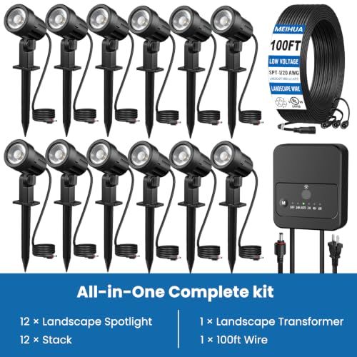All-in-One Low Voltage Landscape Lighting Kit, Dusk to Dawn, 12-Pack