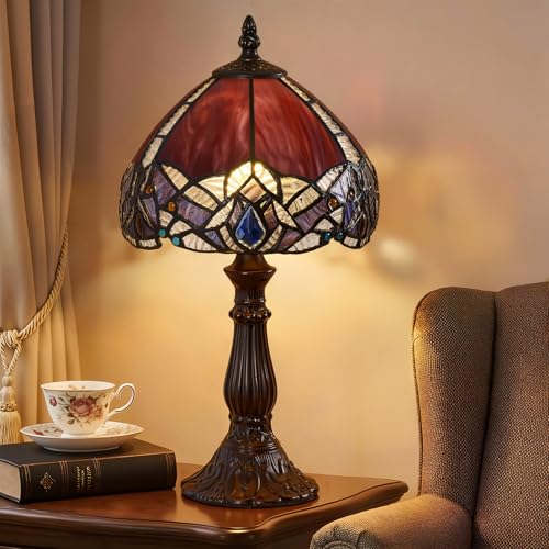 Table Lamp 8 Inch Small Purple Burgundy Stained Glass Lamp