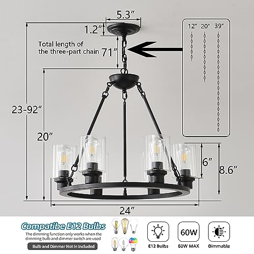6 Light Black Wagon Wheel Chandelier