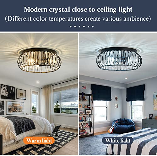 3 Light Flush Mount Ceiling Light Fixtures Modern Crystal Chandelier Black E26 Indoor Lighting for Hallway Bedroom Bathroom Foyer Living Room Dining Room Kitchen