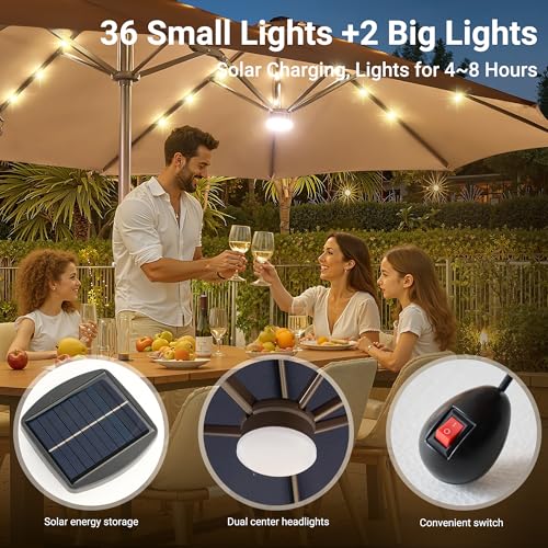 15 Ft Umbrella Outdoor Patio Solar Lights With Base