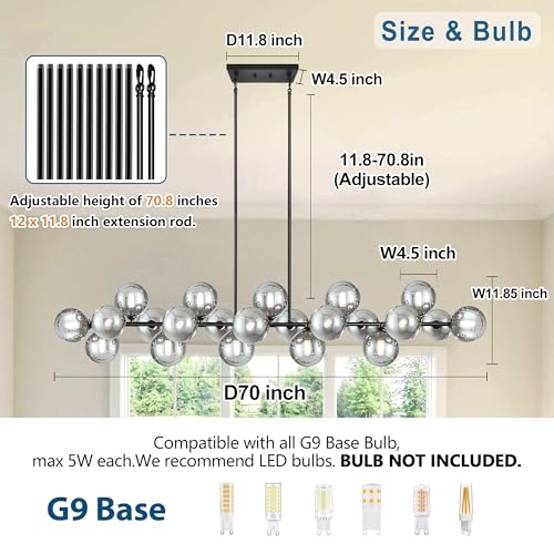 Linear Chandelier 22 Lights Black Dining Room Light Fixtures Dia 70 Inch