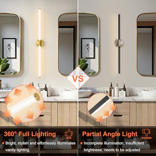 Gold Wall Sconces Set of 2 Hardwired LED Vanity Light 39"