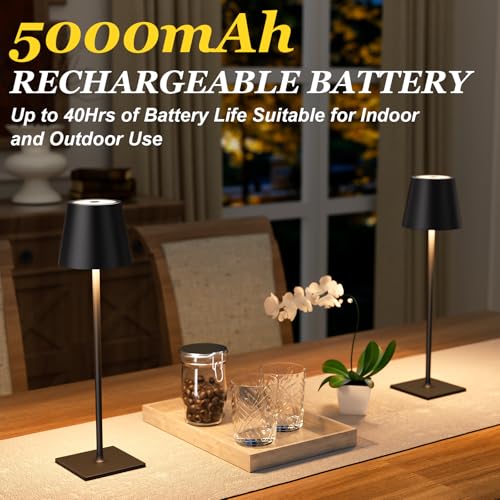 Cordless Rechargeable Table Lamp Black 5000mAh Battery Operated Lamps (2 Count)