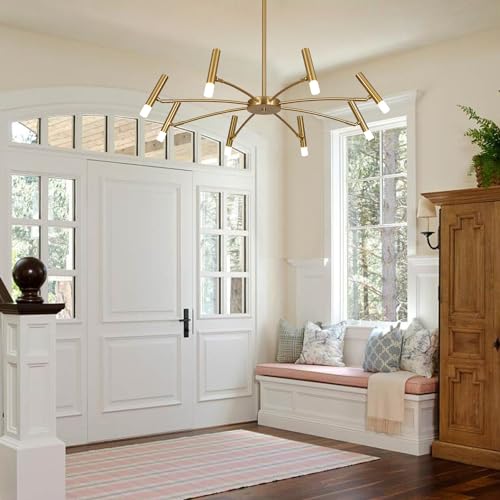 Lighting Contemporary 8 Lights LED Chandeliers Brushed Brass Living Room Light Fixture Gold Sputnik Flush Mount Ceiling Light Fixture Small Modern Ceiling Lamp for Bedroom