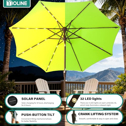 9' Patio Umbrella with lights Outdoor Umbrella Patio for deck lime