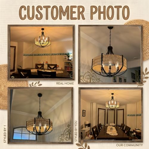 25.6" Large Rattan Chandelier