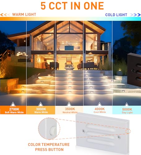4 Inch 5CCT 12V 4W Low Voltage LED Step Light with Horizontal Louvered Faceplate for Steps Decks Stairs (6 Count)