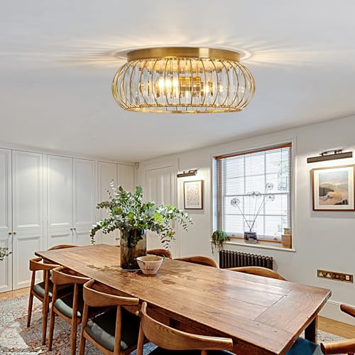 Crystal Flush Mount Ceiling Light Fixtures Modern Gold Ceiling Light 3 Light Ceiling Chandelier for Hallway Bedroom Bathroom Foyer Living Room Dining Room Kitchen