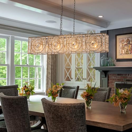 4 Lights Rectangle Crystal Chandelier for Dining Room