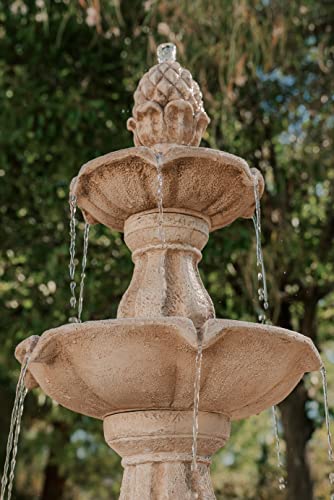 51" 3 Tier Outdoor Freestanding Waterfall Fountain with Pump and Pineapple Finial