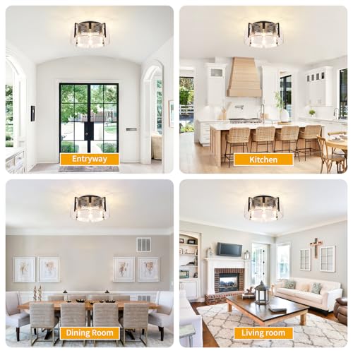 Modern 4 Light Flush Mount Ceiling Light with Hammered Glass Shade