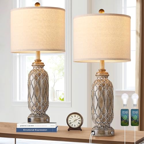 Farmhouse Lamps for Living Room Set of 2 (2 Count)