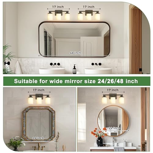 17 Inch 3 Light Black Bathroom Vanity Light with Milk Glass