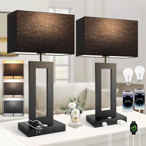 3 Color Temperatures Black Table Lamps for Bedrooms Set of 2 (2 Count)
