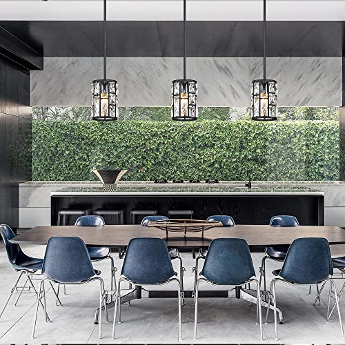 Black Crystal Pendant Light Fixture Modern Hanging Lighting Mini Crystal Chandelier for Kitchen Island Dinning Room Living Room Hallyway Porch Bedroom Lamp