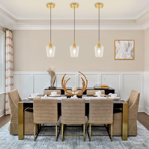 3 Pack Brushed Gold Pendant Lights Over Island Kitchen Light Fixtures (3 Count)