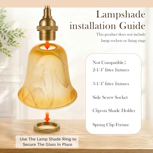 6 Pcs Amber Marble Bell Shaped Glass Lamp Shade Replacement (6 Count)