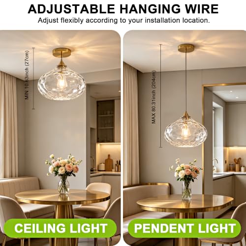 11in Gold Pendant Lights Kitchen Island with Hammered Clear Glass Shade 1PC