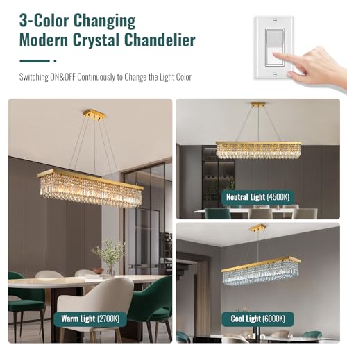 10 Light Rectangular Gold Crystal Chandelier for Dining Room L47''