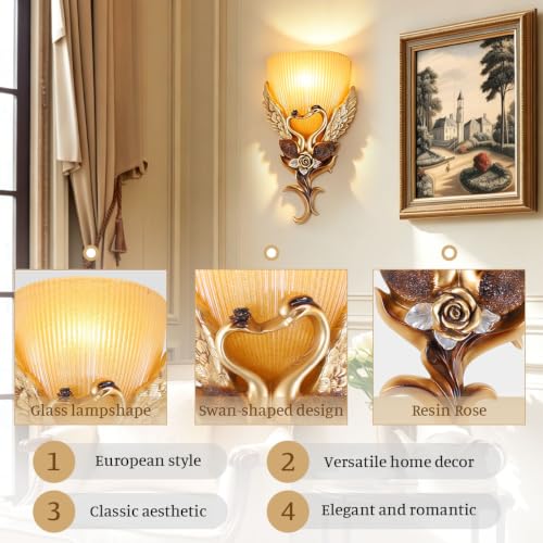 European Wall Sconce Vintage Gold Wall Light Creative Resin Peacock