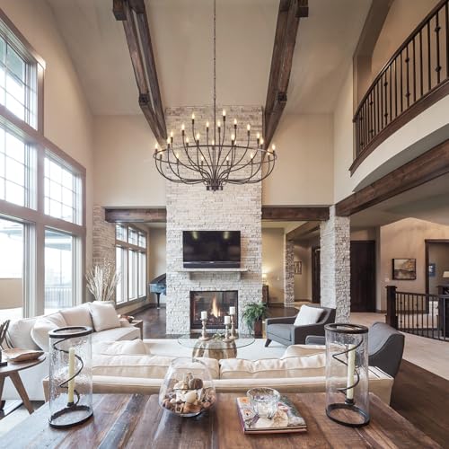 24 Light Chandelier 51'' Oil Rubbed Bronze Large Candle Chandeliers for High Ceiling Foyer Chandelier Light Fixture for Large Living Room Dining Room Stairs Entry Restaurant Hotel
