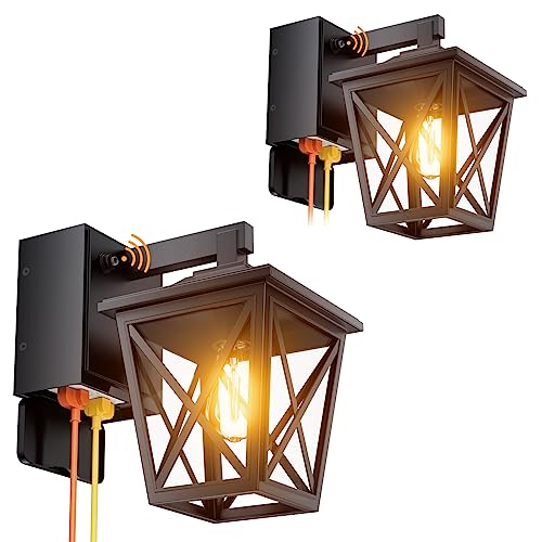 Porch Light with GFCI Outlet Aircraft Grade Aluminum Alloy Black 2PCS (2 Count)
