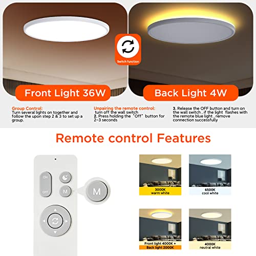 18 Inch Dimmable Flush Mount Ceiling Light with Remote