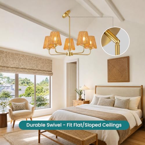 Rattan Chandelier for Dining Room Gold Boho Chandelier for Bedroom