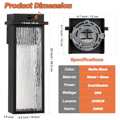20” Large Motion Sensor Dusk to Dawn Porch Lights Outdoor 2 Pack (2 Count)