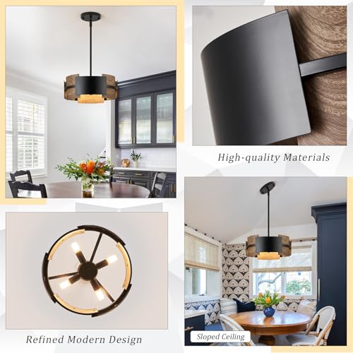 12" 4 Light Industrial Drum Chandelier with Walnut Grain Finish (4 Count)