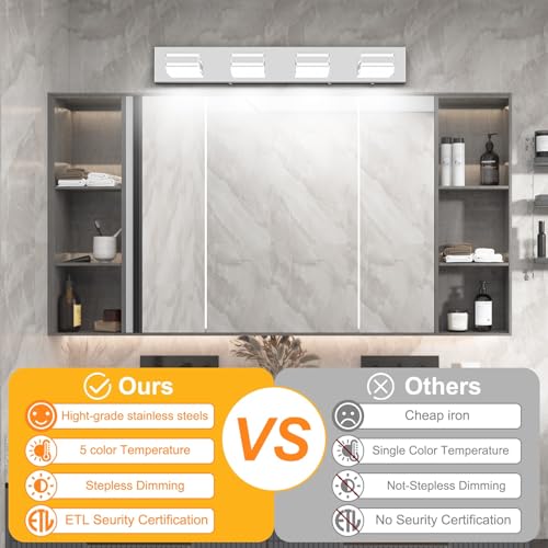 30inch Chrome Vanity Light for Bathroom with 5 Color Temperatures