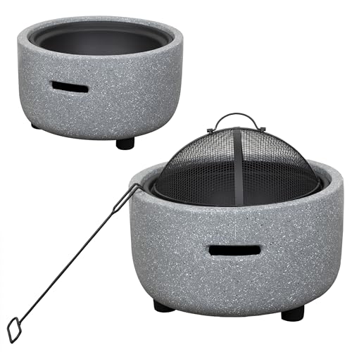 QFC334 Contemporary Gray Woodburning Firepit with Lid & Wood Poker