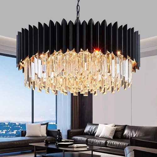 Modern Black Crystal Chandelier 24" Round Chandeliers 8