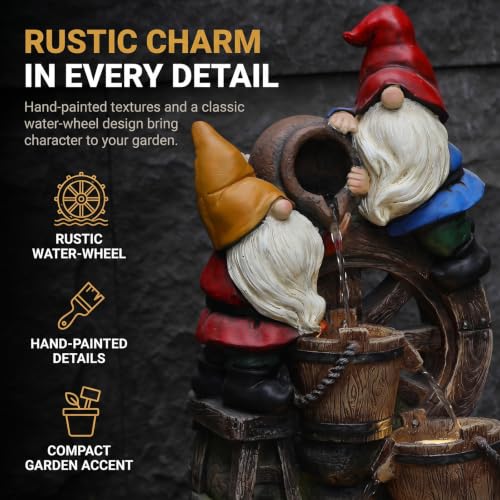 27H Gnome Outdoor Water Fountain with 3