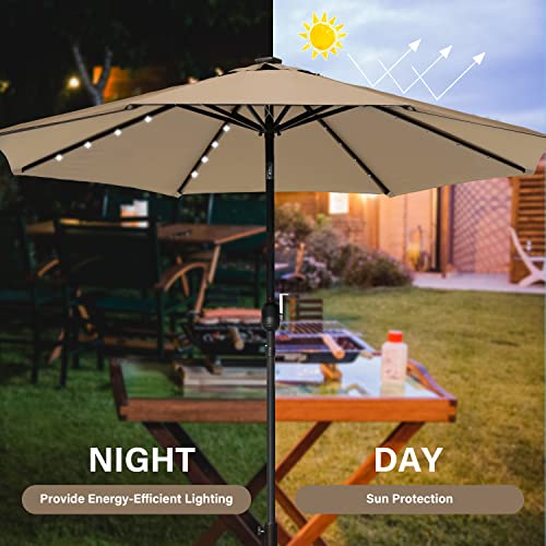 9' Solar Umbrella 32 LED Lighted Patio Umbrella Table Market Umbrella with Push Button Tilt