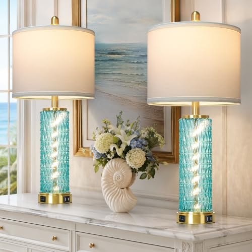 28" Coastal Glass Table Lamps Set of 2 (2 Count)