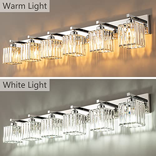Modern 6 Light Chrome Crystal Bathroom Vanity Light Fixtures