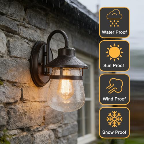 Outdoor Wall Sconce with Clear Seeded Glass Shade
