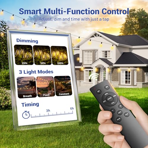 100FT Outdoor String Lights with Remote & Dimmable