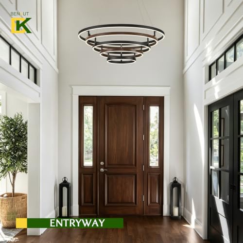 5 Rings LED Chandelier Black Dimmable Circular Pendant Light for Dining Room
