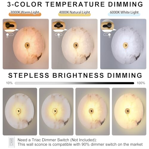 9.84 Inch Round Natural Alabaster Wall Sconce Marble Stone Light Decor for Wall
