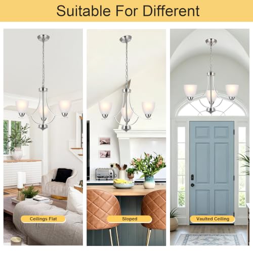 3 Light Contemporary Chandeliers Brushed Nickel Modern Light Fixtures Ceiling Hanging Classic Pendant Lighting for Foyer Bedroom Dining Room Bathroom