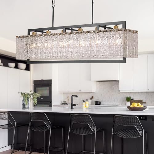 42" Black Crystal Ripple Glass Rectangle Pendant Chandelier 6