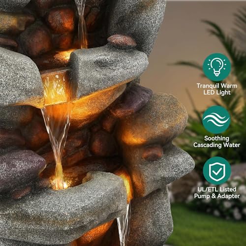 Utym 40" H Oversized Pebbles Rock Outdoor Fountain with Warm LED Lights