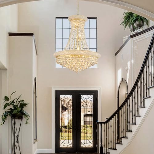 Gold Modern Crystal Chandeliers Diameter 23.6" Empire Crystal Chandeliers