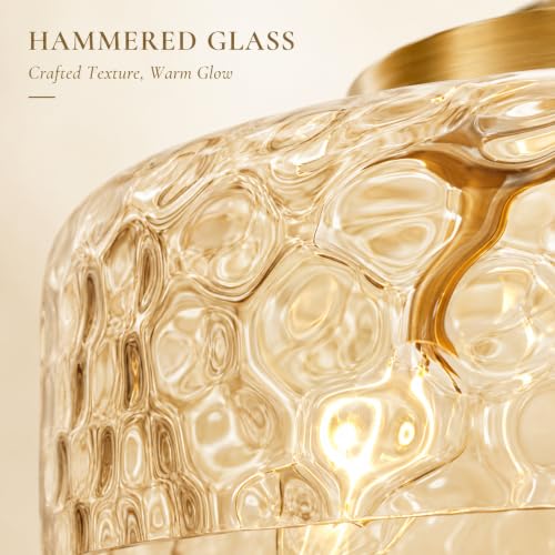 Gold 3 light Pendant Lights Kitchen Island with Hammered Glass over Sink