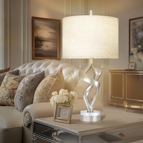Silver Leaf 26” Tall Table Lamp Set of 2 for Bedroom Living Room (2 Count)