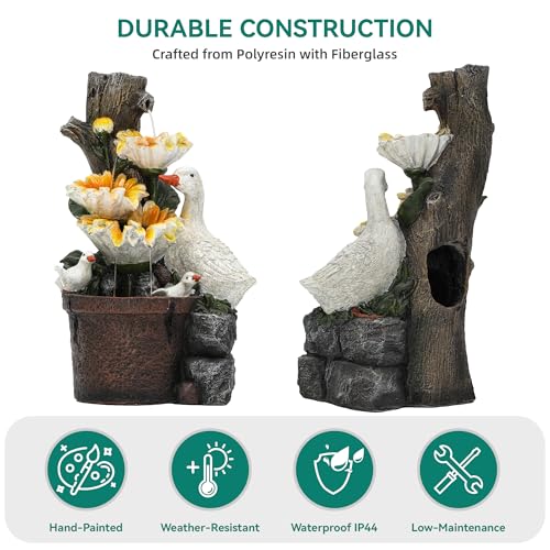 AUTODAYA 19" Sunflower & Duck Water Fountain Indoor Outdoor with LED Lights