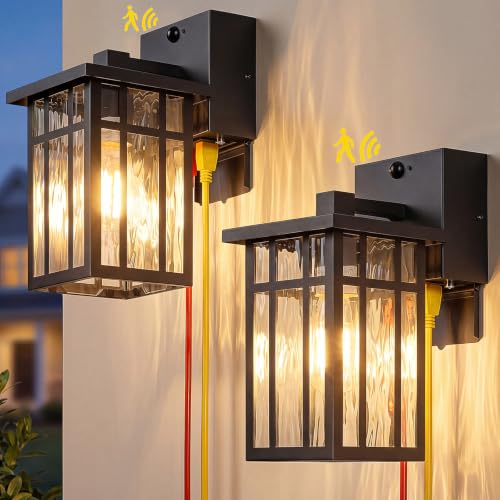 2 Pack Motion Sensor Outdoor Wall Lights with GFCI Outlet (2 Count)